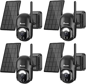 Ctronics 2K Solar Security Camera Wireless Outdoor 4 Pack, 360°View Pan Tilt Rechargeable Battery Powered WiFi Surveillance Camera with FHD Color Night Vision, AI/PIR Detection, IP66 (4)