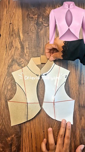 50K views · 4.1K reactions | Turning pattern paper into this elegant pink blouse ✂️✂️✂️ That front keyhole cut and high collar detail? Pure drama and class ❤️❤️❤️ Would you dare to sew this style for your next project? #sew #sewing #sewtutorial #sewtips #sewproject #sewingtips #sewingproject #sewingtutorial #fashioncourse #fashiondesign #fashiontutorial #patternmaker #sewinglove #lovesewing #sewingandpatternmaking #ussew #ussewing | Cesaria Yudiyanti | Facebook