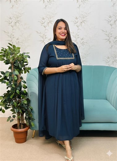 Minna on Instagram: "✨𝐅𝐚𝐮𝐱 𝐠𝐞𝐨𝐫𝐠𝐞𝐭𝐭𝐞 𝐰𝐢𝐭𝐡 𝐇𝐚𝐧𝐝𝐰𝐨𝐫𝐤𝐞𝐝 𝐚𝐥𝐢𝐧𝐞 𝐤𝐮𝐫𝐭𝐡𝐢 𝐚𝐧𝐝 𝐝𝐮𝐩𝐚𝐭𝐭𝐚 ✨ ( Aline Kurthi and dupatta ) Material : Faux georgette With Lining Size chart : XS, S, M, L , XL ,2XL, 3XL Price: 999/- www.minnacouture.com Product code : MK0763 ( Dispatch in 7 working day ) * No COD Return or exchange can be done in case of any damage strictly with the proof of opening video within 24 hours of delivery * Shop time (Monday to Saturday) 10am to 7.30pm