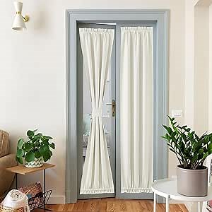 NICETOWN Farmhouse Blackout Door Curtains, Elegance French Faux Linen Door Curtains for Privacy, Easy Installed Panels, Window Covering for Doorway, Natural, 25" W x 80" L, 1 Panel