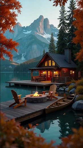Cabin Jazz Fall Morning – Gentle Fireplace, Soft Water Stream, and Relaxing Autumn Jazz Tunes