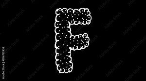 White wiggly hand drawn fluffy alphabet letter F doodle animation