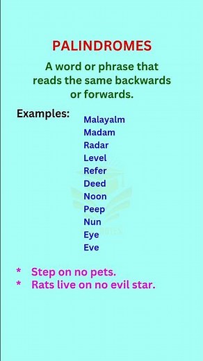 PALINDROMES / Meanings and Examples /