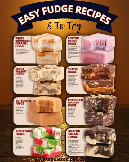 🎁 These Fudge Recipes Will Make You Famous by Christmas 🎄 Get ready to spread sweetness and smiles this holiday season! These fudges are creamy, dreamy, and oh-so-easy to make — perfect for gifting or enjoying with family. 💖 1️⃣ 🤍 White Chocolate Caramel Fudge Ingredients: 🍫 3 cups white chocolate chips 🍶 1 can (14 oz) sweetened condensed milk 🍬 1/4 cup caramel sauce 🧂 A pinch of salt Instructions: 1️⃣ Line an 8x8 inch pan with parchment paper. 2️⃣ Melt white chocolate chips and condense