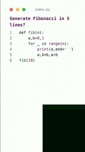 Fibonacci Sequence in 5 Lines — Python Magic! #shorts #python