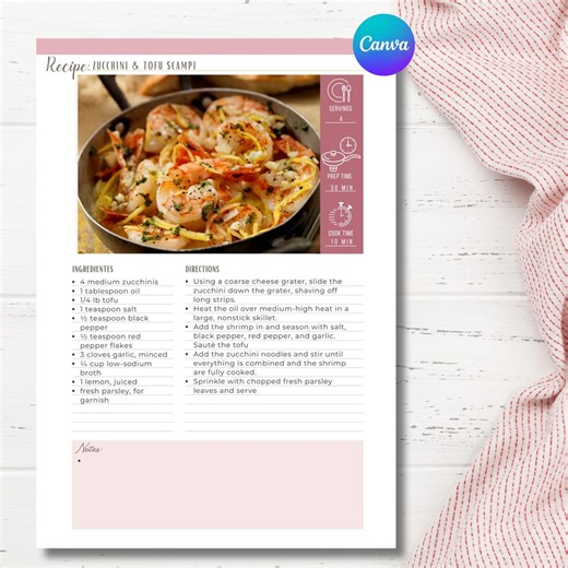 Recipe Template / Editable and Printable / Recipe Canvas - Etsy