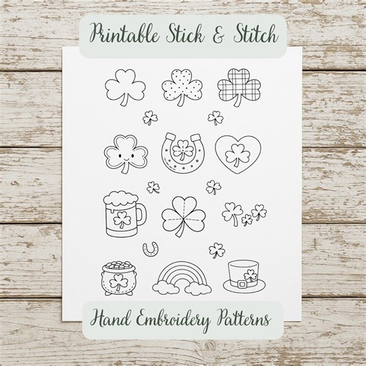 St. Patrick’s Day Hand Embroidery Stick and Stitch PDF Pattern, Shamrock Embroidery Designs, Embroidery Patterns, Embroidered Gift - Etsy