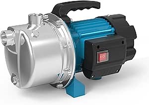 1.6HP Shallow Well Pump Portable, Garden Pump 1320GPH, Stainless Steel Water Transfer Pump 110V Max. Head 164ft, Sprinkler Booster Pump for Draining Irrigation Home Garden Lawn Draining
