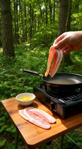 Crispy Bacon & Sunny Side Egg | Forest Cooking ASMR