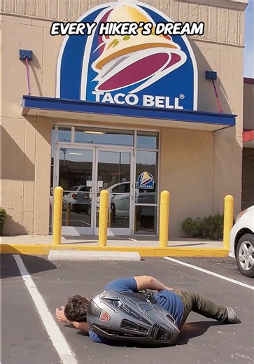 Every Hiker’s Dream! now with a Jet-Ready Backpack V7!! Takeoff from the summit. Landing at Taco Bell. 🚀🌮 Some dreams… actually come true. #hiker #dream #cometrue #backpack #jetpack