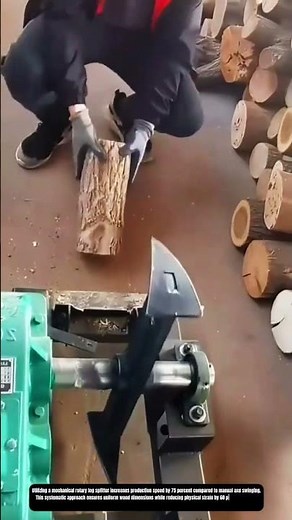 Efficient firewood processing with automated log splitter in timber yard