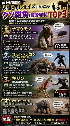 【衝撃】人間サイズになると“最弱”になる動物TOP3が意外すぎた…