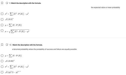 Match the description with the formula. the expected value or ... | Filo