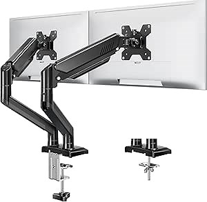 Dual Monitor Stand fits up to 32 inch, 4.4-22 lbs Computer Screens, Dual Monitor Desk Mount Height Adjustable, Monitor Arms for 2 Monitors, Home Office VESA Mounts, Freelift Black