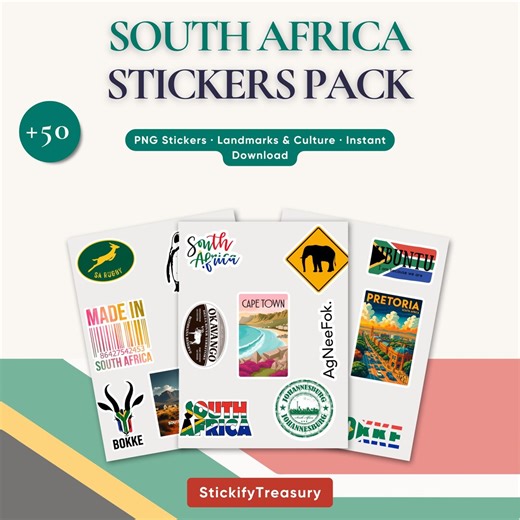 South Africa Sticker Pack – 50  Digital Download Stickers, Culture, Wildlife & Landmark Stickers - Etsy UK