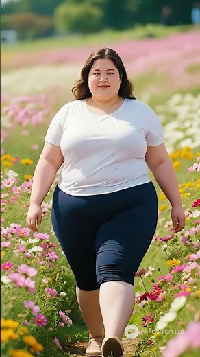 Korean Curvy Queen in Bloom | Plus-Size AI Model Walking Through Garden