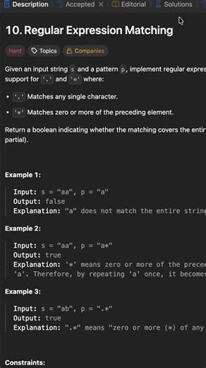Day 57 | LeetCode Regular Expression Matching – DP Approach Explained #coding #shorts