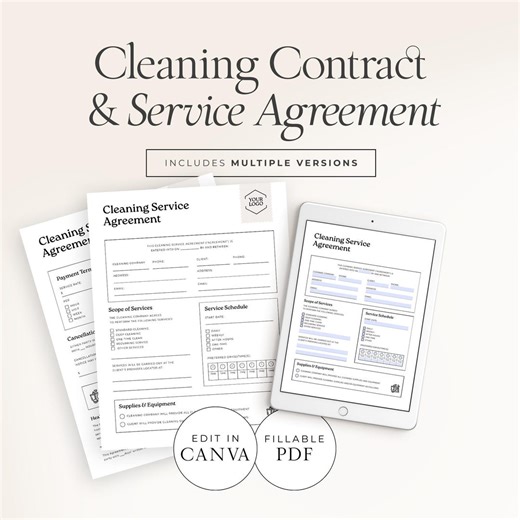Fillable Cleaning Service Agreement Template, Editable Business Contract for Cleaners, Printable Canva & PDF Digital Download – CF001 - Etsy Canada