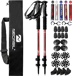 Aluminum Ultralight Trekking Poles, Adjustable Walking Sticks 2 Pack Anti Shock with Flip Lock System for Hiking, Camping, Mountaining, Backpacking(Red)