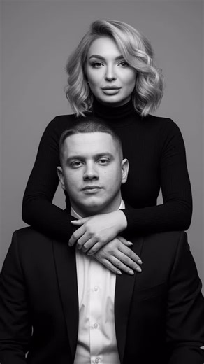 𝒢 𝒪 𝑅 𝐵 𝒰 𝒵 𝒜 𝒦 𝒮 𝐸 𝒩 𝐼 𝒜 on Instagram: "Включаем впн Открываем Gemini Выбираем ваши две фотографии Вставляем промт : Black-and-white portrait of a couple in an intimate, close-up pose, with both individuals facing the camera. The woman is standing behind the man, with her arm around his neck, her hand gently resting on his shoulder. The man is seated, dressed in a black suit, while the woman is wearing a black turtleneck. The couple’s faces should be clear and sharply focused, with