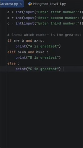 Greatest #pycharm #pythonprogramming #pythonforbeginners #coding #python3 #chimpanzeecodes #program