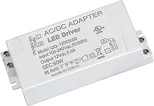 UL Certified AC 100-240V to DC 24V 2.5A Power Supply Adapter Converter, Low Voltage LED Driver Transformer Output for LED Strip Lights CCTV Camera Security System(60W-24V)