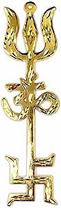 Home Genie Tri Shakti Trishool – Brass Trishul, Om, and Swastik Symbol for Home Temple, Vastu, and Spiritual Protection Pack of 1