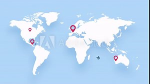 airplanes flying around world with map pointer