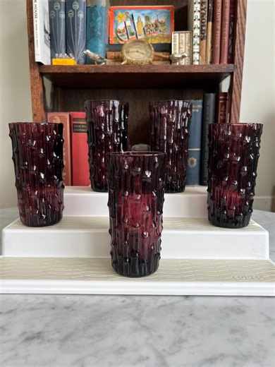 Vintage Amethyst Purple Bamboo Glass Tumblers: Mid-century Modern Drinkware, Set of 6 - Etsy