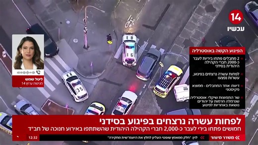 ליטל שמש על הפיגוע הרצחני בסידני והתחושות הקשות בקרב הישראלים: "הקהילה היהודית בתדהמה מוחלטת. על פי עדי ראייה, גם ילדים נפצעו ונורו שם - מדובר באירוע קשה מאוד. יש כאן גם ביקורת גדולה על ראש ממשלת אוסטרליה, שלא רק נתן רוח גבית לקריאות האנטישמיות נגד ישראל, אלא גם ביקר באופן בוטה את נתניהו. במקום לתמוך בצד המותקף, הוא צידד והכיר במדינה פלשתינית" https://www.c14.co.il/article/1398517 | עכשיו 14