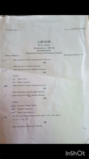 MSc mathematics(Final) Integration theory and Functions Analysis question paper @Khobariya Sir Class