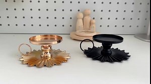 Iron Candle Holders, Durable Metal Candle Holder Set, Decorative Candle Tray for Pillar Candles, Black Gold Candlestick Holders for Weddings, Home, Church, Wedding, Dining Party (2 Pack)