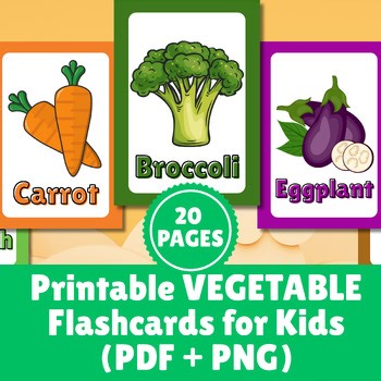 Printable Preschool Vegetable Flashcards: 20 Educational Learning Cards for Kids