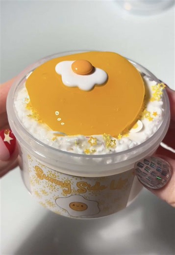 ☀️ Sunny Side Up ☀️ by @PinkSugarSlimey💓 🫧Texture: white glue microfloam x bingsu milky topper 🫧Scent: freshly made breakfast #slimetok #slime #crunchyasmr #crunchyslime #adultslimer