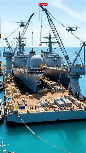 Giant cranes lift the heavy burden: Inside the #drydock #shipbuilding #shorts #trending #technology