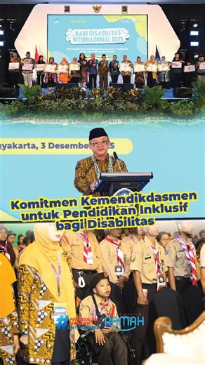 HDI 2025: Komitmen Kemendikdasmen untuk Pendidikan Inklusif #SobatBelajar, peringatan Hari Disabilitas Internasional (HDI) 2025 yang digelar di Yogyakarta pada Rabu (3/12) menjadi momentum bagi Kemendikdasmen untuk menegaskan komitmennya dalam memperkuat layanan pendidikan inklusif bagi murid penyandang disabilitas. Mendikdasmen, Abdul Mu’ti, menyebut pentingnya menjadikan sekolah sebagai lingkungan sosial yang memungkinkan semua anak, apa pun kondisinya, mendapatkan ruang yang aman dan nyaman. 