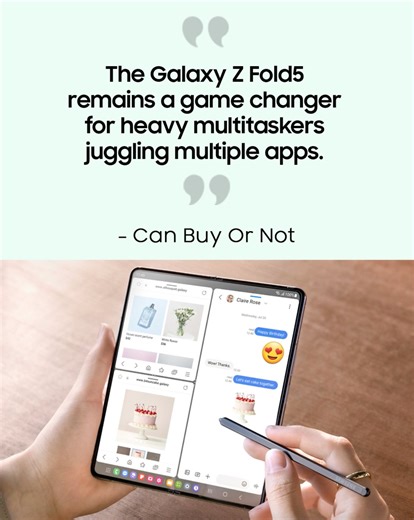 23 comments | “…it remains a game changer for heavy multitaskers juggling multiple apps. And this unique user experience may just be worth paying a premium for.” – @Can Buy Or Not ​ ​ What are you waiting for? Work and play like a pro with the #GalaxyZFold5’s multi-window view!​ ​ #JoinTheFlipSide | Samsung | Facebook