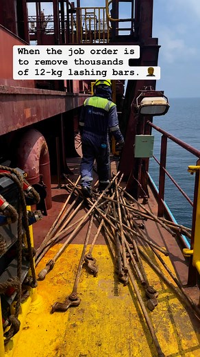1.5M views · 3.5K reactions | Deck crew members engaged in handling of lashing materials oftenly weighing approximately 12 kg (for short bars). This physically demanding task provides a level of strength training that, in many cases, compensates for the need to visit the ship’s gym. #lashingmaterial #drydocking | Anthonyl Mejorada | Facebook