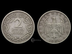 2 Reichsmark – Germany, Weimar Republic – German Eagle – Muldenhütten Mintmark (E)