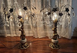 Pair of Waterfall Crystal Cherub Table Lamps Vintage MCM Hollywood Regency Marble Accent - Etsy