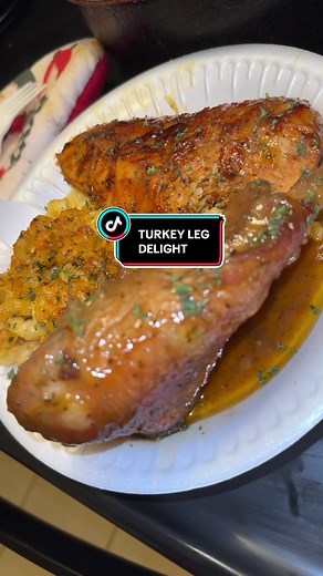 ** TURKEY LEG DELIGHT** Baked Turkey Legs recipe (mac and chicken will be another video) turkey legs: Ingredients: 3-6 turkey legs (smoked or raw) 1 stick of unsalted butter Minced garlic 1/2 cup of water 1/2-1 cup of flour Brown sugar 1/2 cup cooking oil Seasonings: Adobo seasoning Slap ya mama Salt free mrs dash Kinders all purpose Kinders buttery garlic and herb Garlic salt Onion powder Kinders roast chicken Ground white pepper Meat tenderizer seasoning Directions: CLEAN YOUR TURKEY LEGS !! m