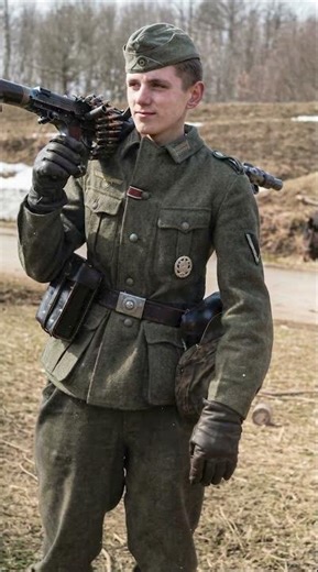 Young wehrmacht soldier with MG34 Colorized