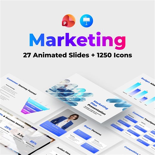 Marketing Plan Presentation Template for Powerpoint & Keynote, Animated Slides, Infographics, Timeline, Agenda, Strategy, and Corporate Deck - Etsy