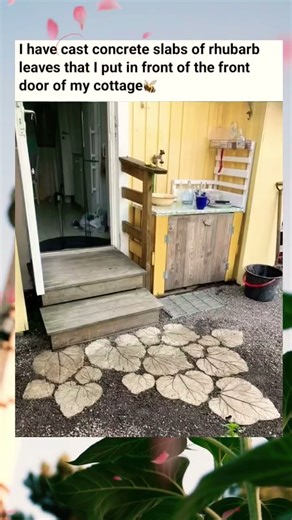 I have cast concrete slabs of rhubarb leaves that I put in front of the front door of my cottage