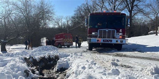 KCK firetruck stuck in snow adds challenge as firefighters battle barn fire