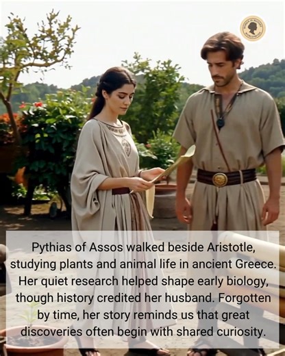 Pythias of Assos was not just his wife, she was his intellectual partner. While Aristotle built his name as one of history’s greatest thinkers, Pythias explored the natural world with him. Ancient sources describe her as a biologist and embryologist who studied plants and animal development, working from the island of Lesbos where much of Aristotle’s early biological research began. In their shared studies, Pythias collected living specimens and helped record details of growth, reproduction, and