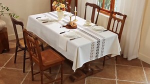 Joyfol Day Linen Tablecloths for Rectangle Table, Heavy Duty Beige Embroidery Tablecloths, Burlap Farmhouse Tablecloth, Waterproof and Wrinkle Free Table Cover, 70''x 55''