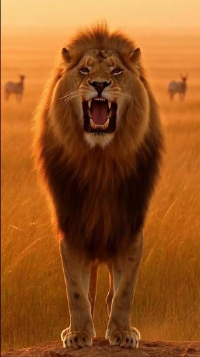 Majestic Lion Roaring in African Savannah 4K