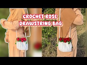 Crochet viral Rose Drawstring Bag 🌹 | Easy & Aesthetic Handmade Purse