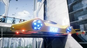 Futuristic city. 3d people and robots. Future concept. Realistic 4k animation.